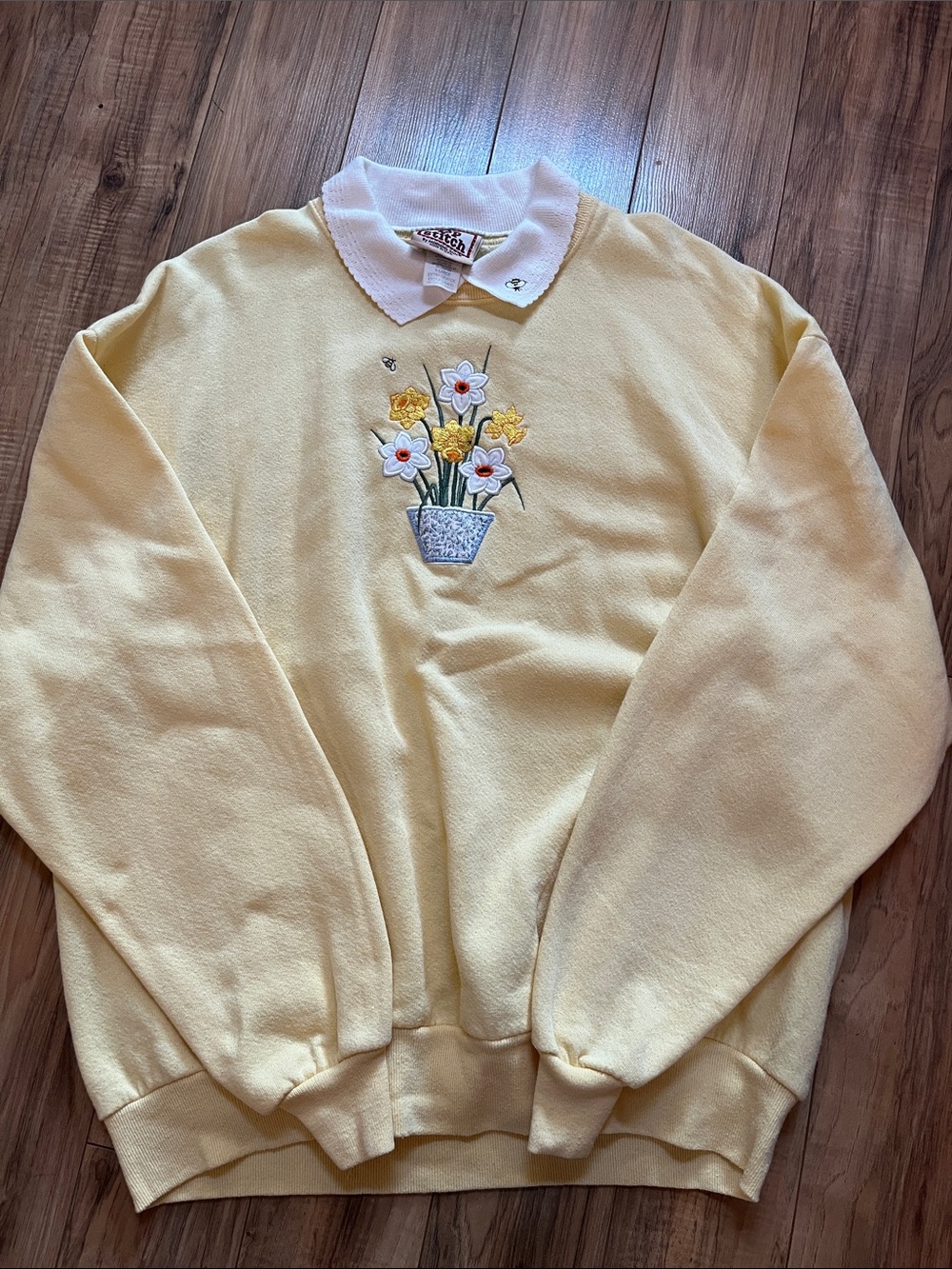 St. John's Bay Pale Yellow Embroidered Collar Sweatshirt
